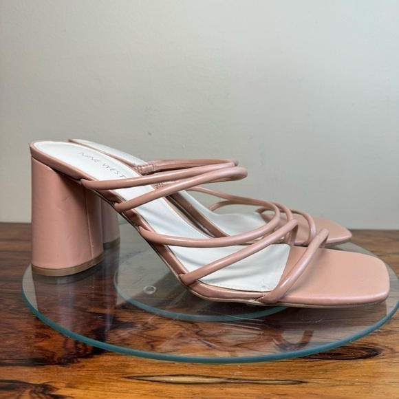 NINE WEST Strappy Open Toe Heel Sandals Platform Block Heels Size 12 - Picture 6 of 16